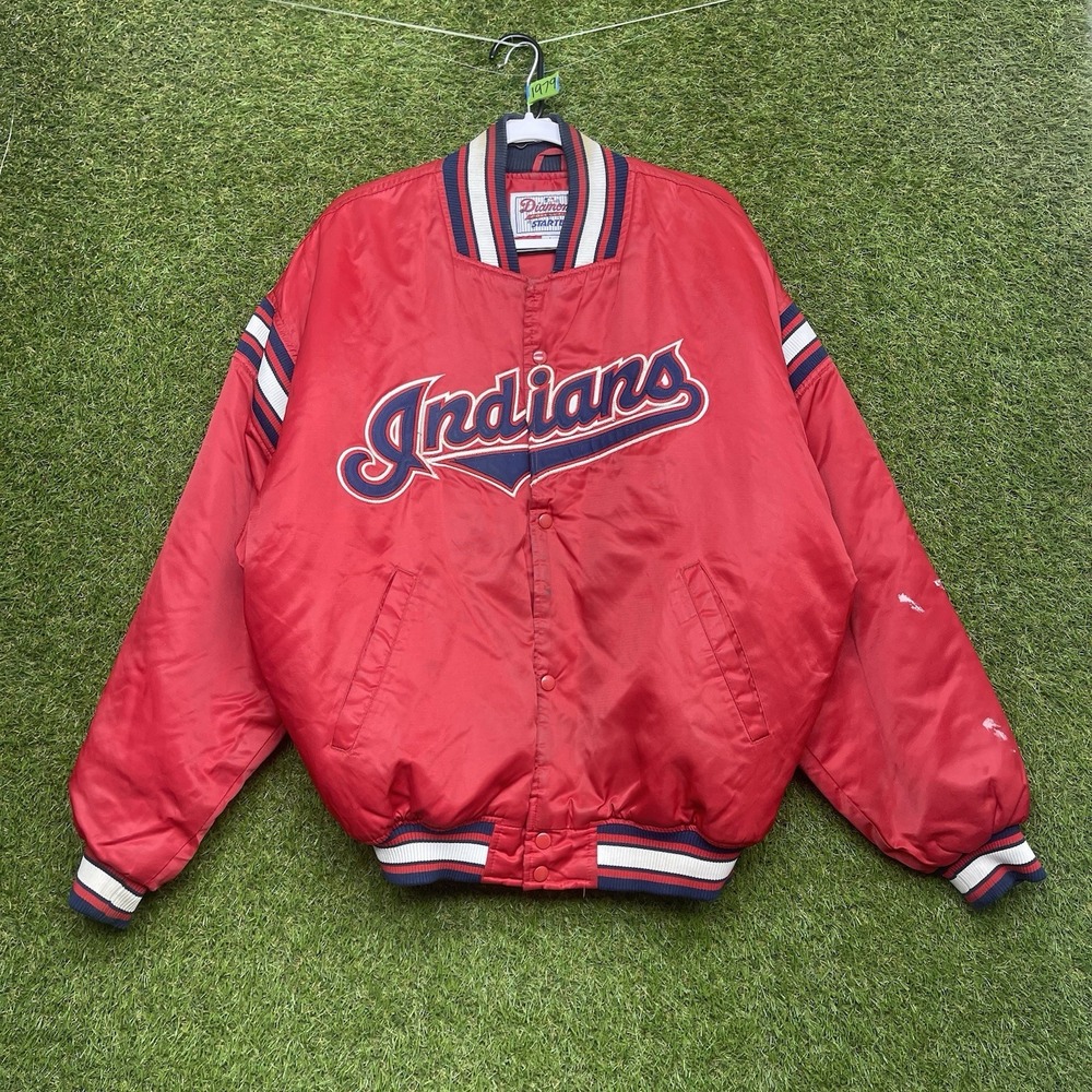 Vintage Cleveland Indians Jacket Mens Large Red MLB Baseball Starter Satin 90s